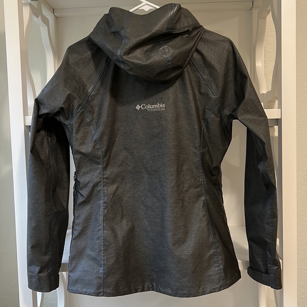 Columbia Titanium Outdry Ex Reign Hooded Waterproof Charcoal Jacket Women Size M - Picture 2 of 7